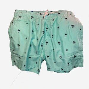 Surf Style Aruba Blue 7” Sand Swim Short with Navy Embroidered Palm Trees Size L